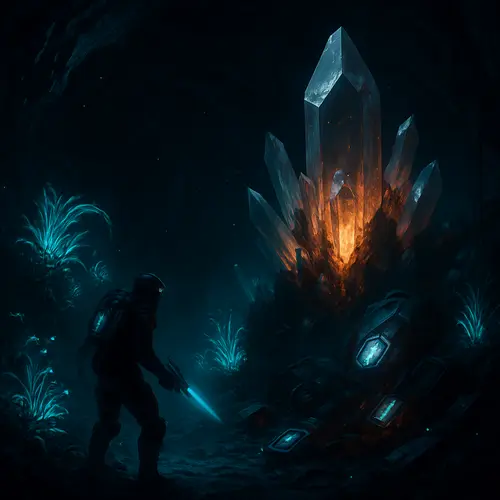 Quarz-Kristalle, Biolumineszenz-Pflanzen, Metallfragmente, Energiekerne